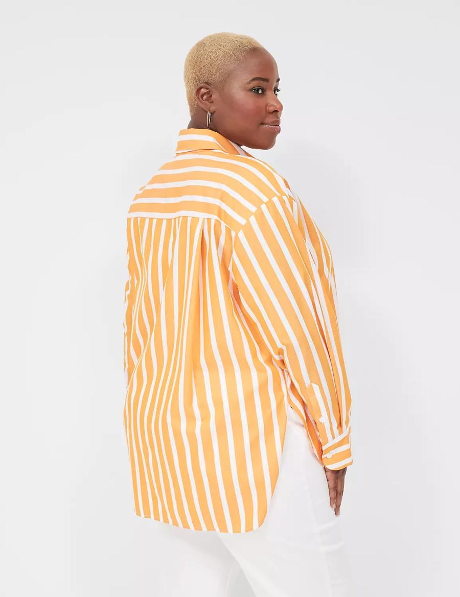 Orange Stripes Lane Bryant Long-Sleeve Button-Down Boyfriend Women Shirts | FQU5439HW