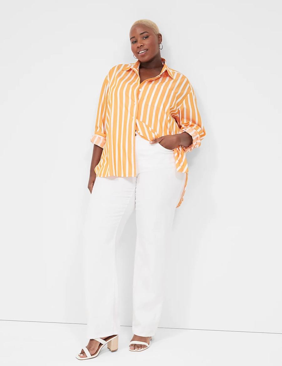 Orange Stripes Lane Bryant Long-Sleeve Button-Down Boyfriend Women Shirts | FQU5439HW