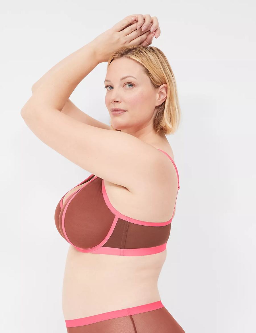 Pink Black Lane Bryant Mesh Demi Women Unlined Bra | SOL1939TQ