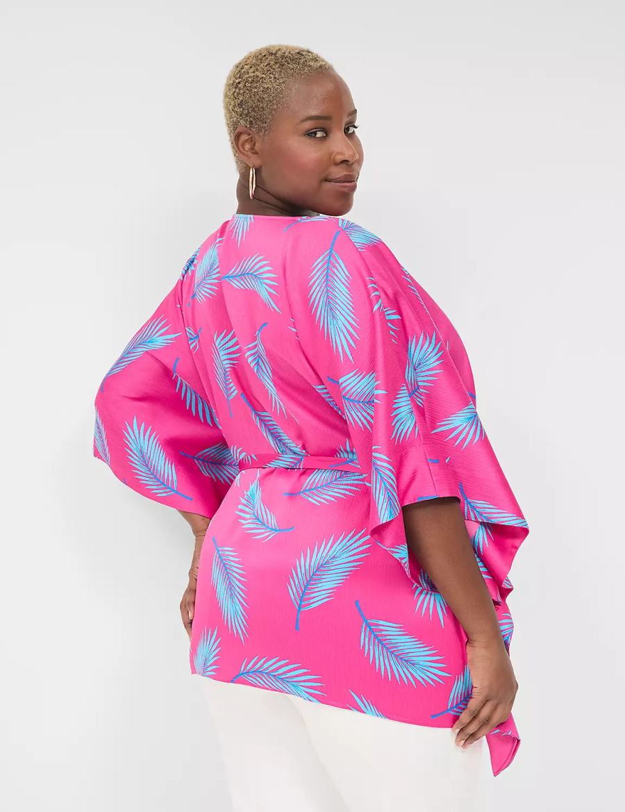 Pink Blue Lane Bryant Relaxed Split-Neck Kimono Top Women Blouse | NPM2846FA