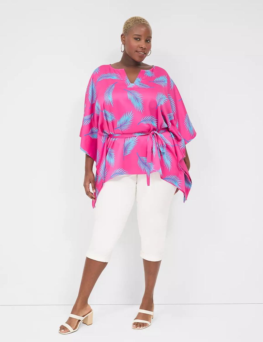 Pink Blue Lane Bryant Relaxed Split-Neck Kimono Top Women Blouse | NPM2846FA