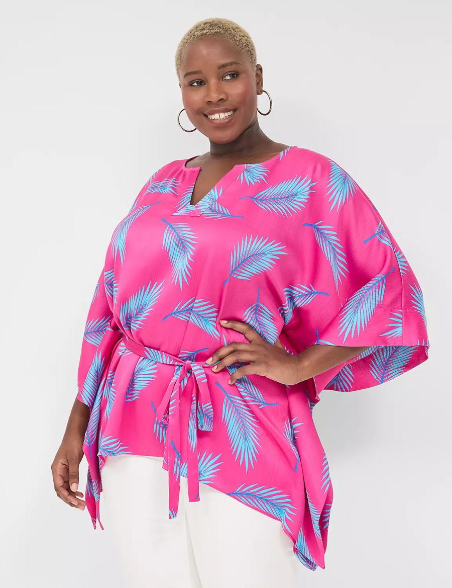 Pink Blue Lane Bryant Relaxed Split-Neck Kimono Top Women Blouse | NPM2846FA