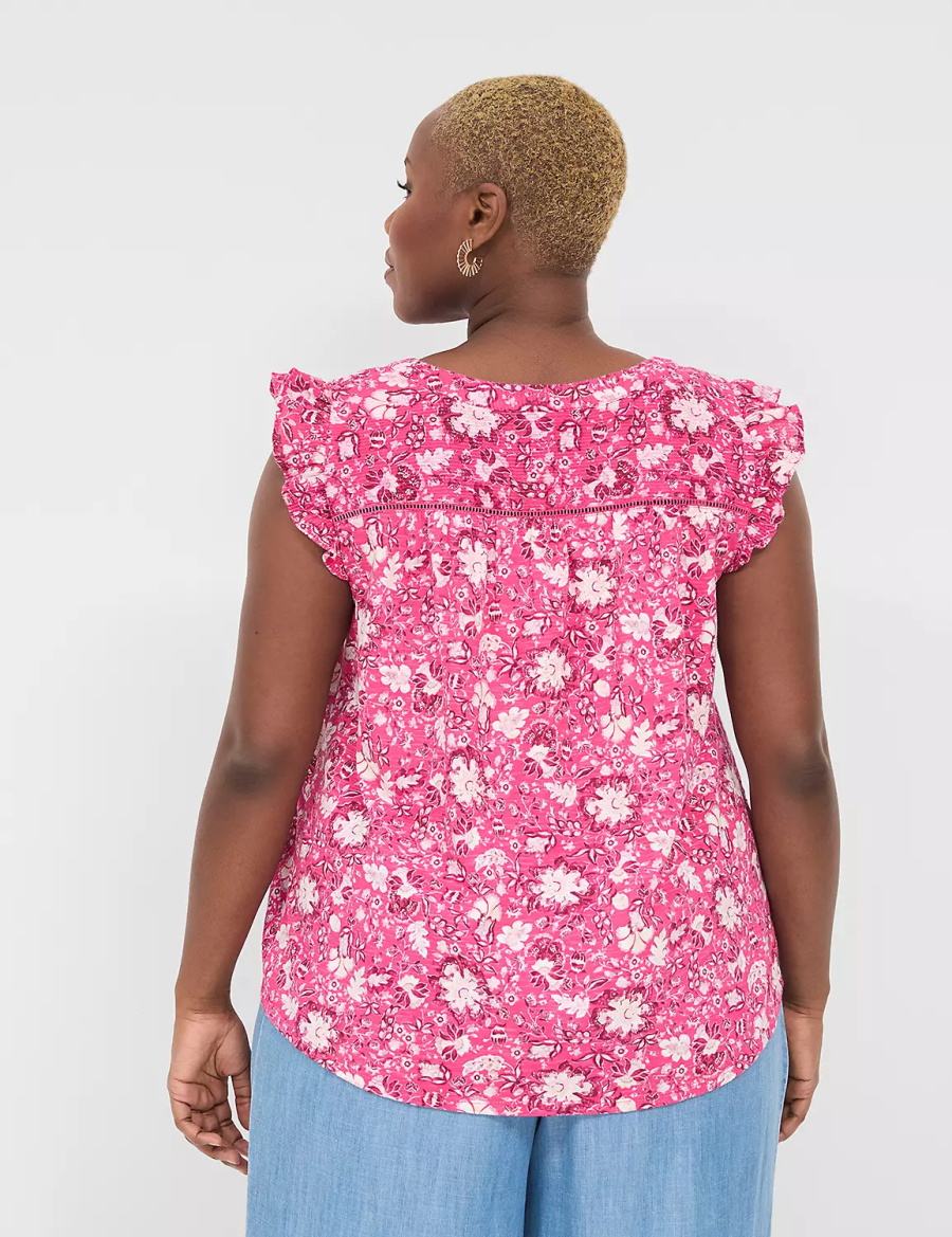 Pink Lane Bryant Cap-Sleeve Woven & Knit Top Women T Shirts | JBX3664XT