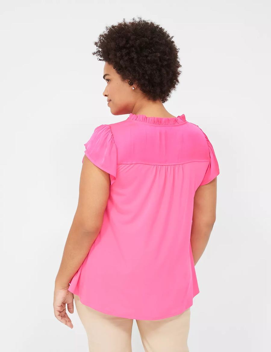 Pink Lane Bryant Cap Flutter-Sleeve Satin & Knit Top Women T Shirts | UCB9776KW