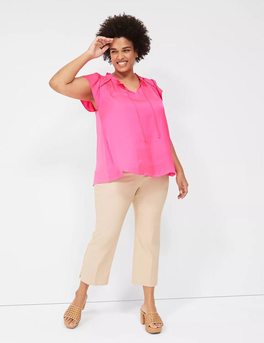 Pink Lane Bryant Cap Flutter-Sleeve Satin & Knit Top Women T Shirts | UCB9776KW