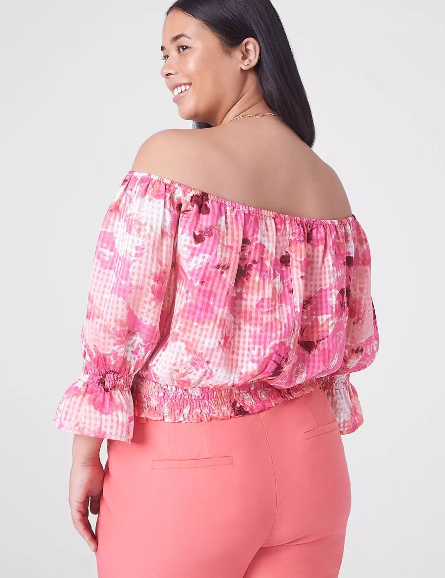 Pink Lane Bryant Classic Crop Off-The-Shoulder Chiffon Top Women Tank Top | CXM9666YV