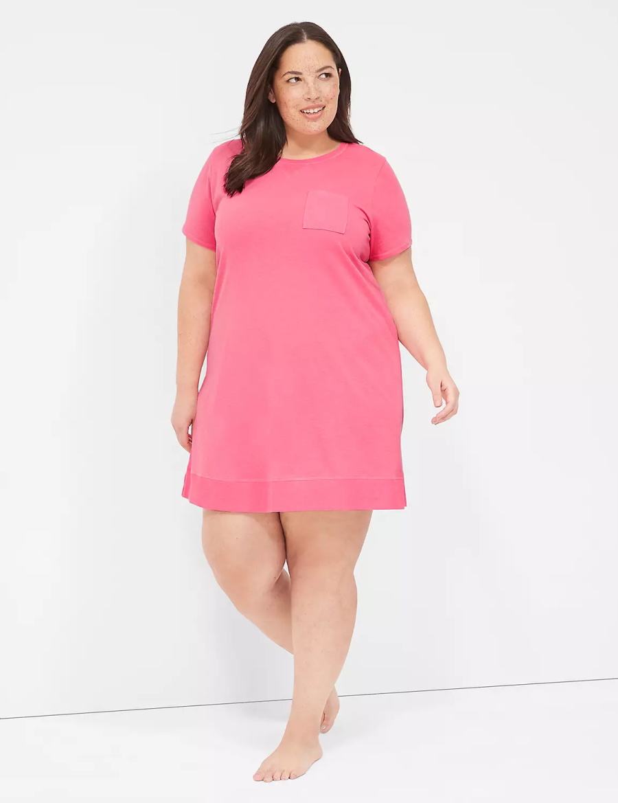 Pink Lane Bryant Comfy Cotton Rib-Trim Sleepshirt Women T Shirts | XDQ2162JS