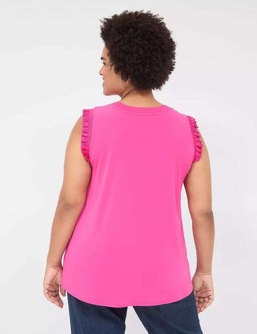 Pink Lane Bryant Crew-Neck Ruffle-Trim Women Tank Top | TEE6739JK