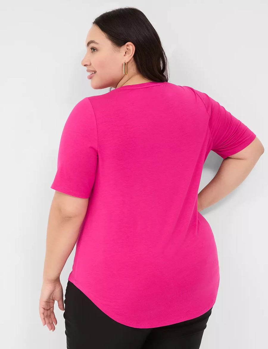 Pink Lane Bryant Curved-Hem Perfect Sleeve Tee Women T Shirts | UFW2648NW