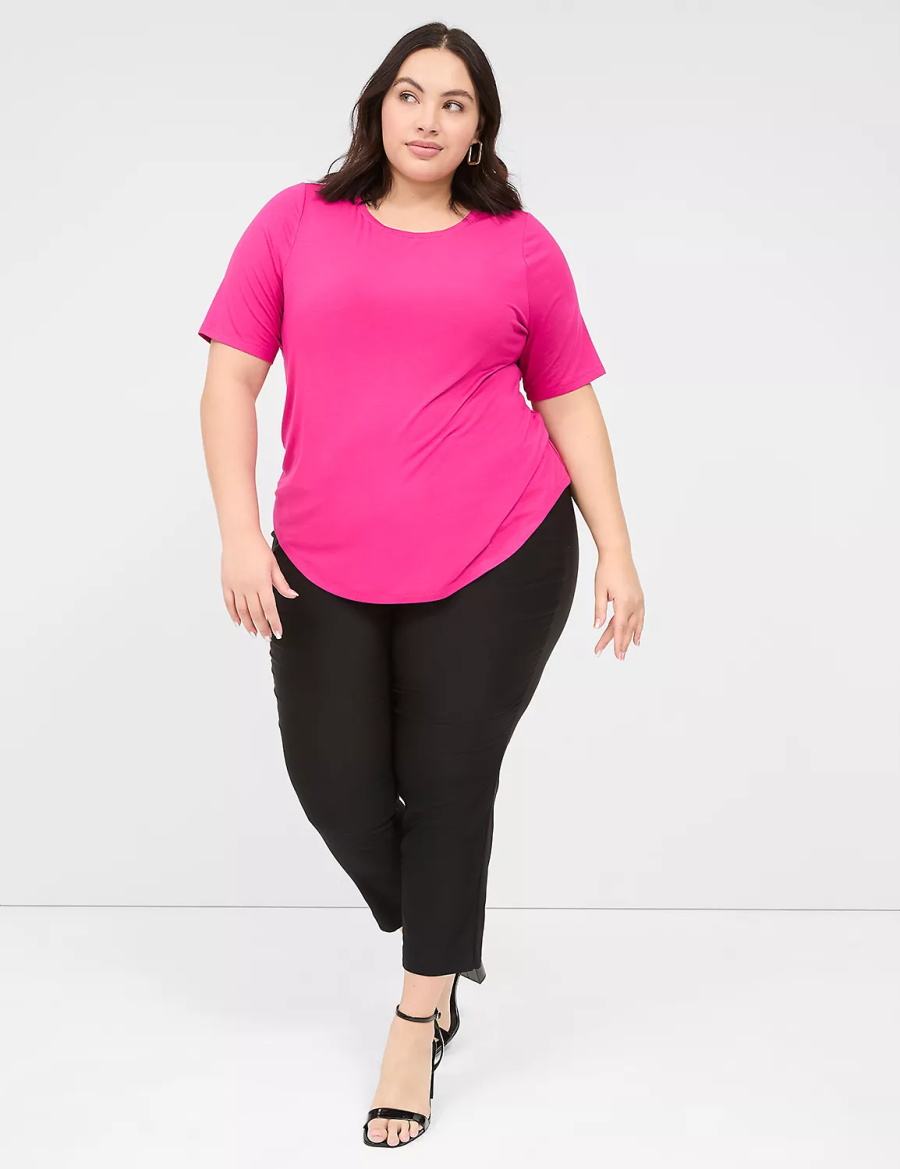 Pink Lane Bryant Curved-Hem Perfect Sleeve Tee Women T Shirts | UFW2648NW