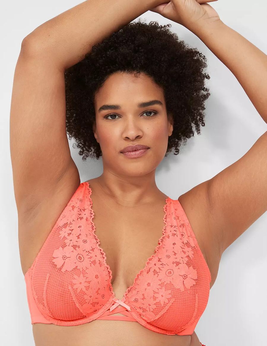 Pink Lane Bryant Fishnet Lace Plunge Women Unlined Bra | GNW2587UP