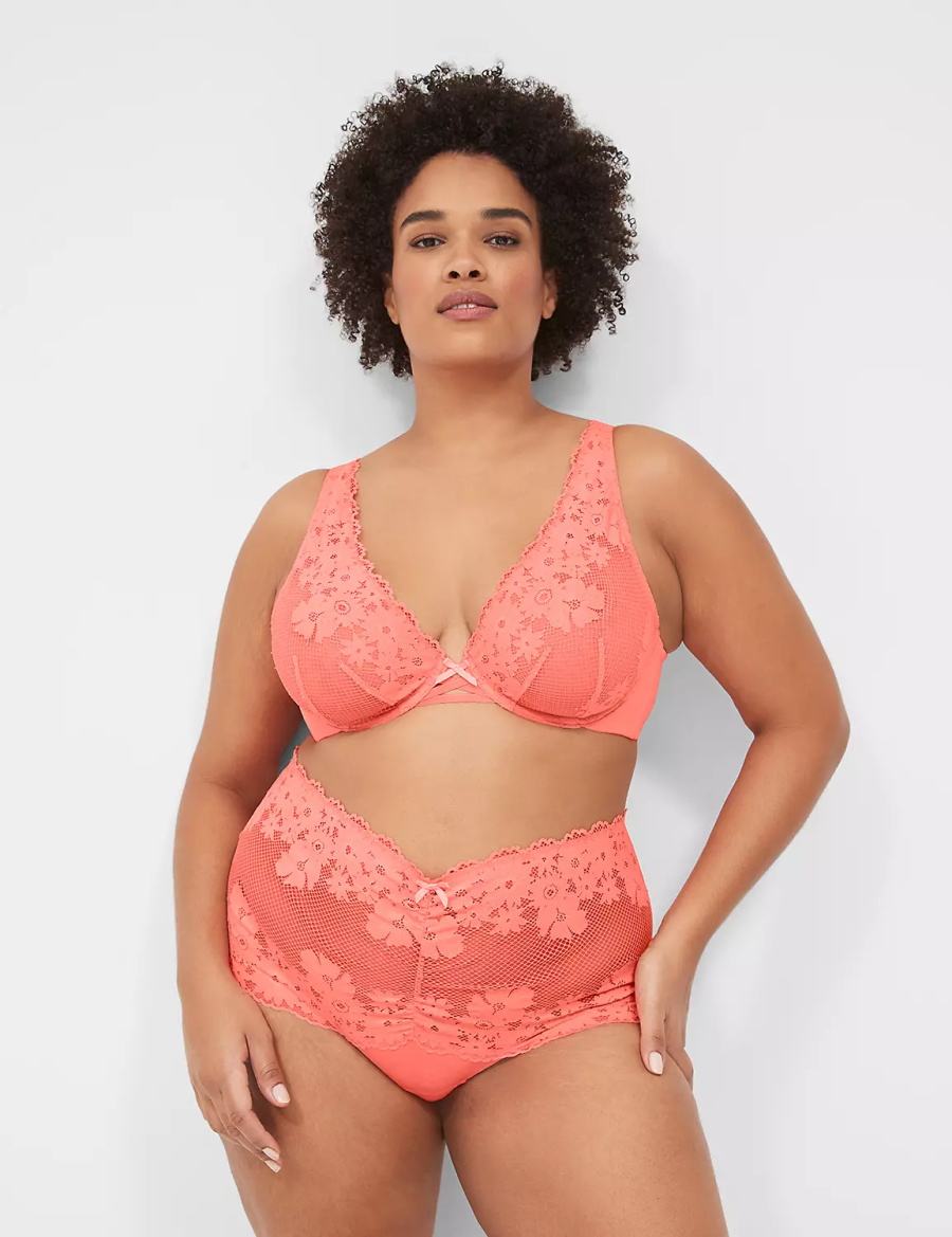 Pink Lane Bryant Fishnet Lace Plunge Women Unlined Bra | GNW2587UP