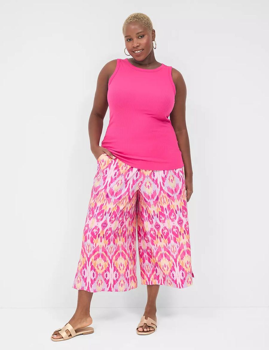 Pink Lane Bryant Fitted High-Neck Rib Women Tank Top | PRM6919FU