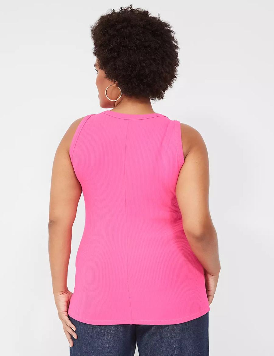 Pink Lane Bryant Fitted High-Neck Rib Women Tank Top | MLS807EF