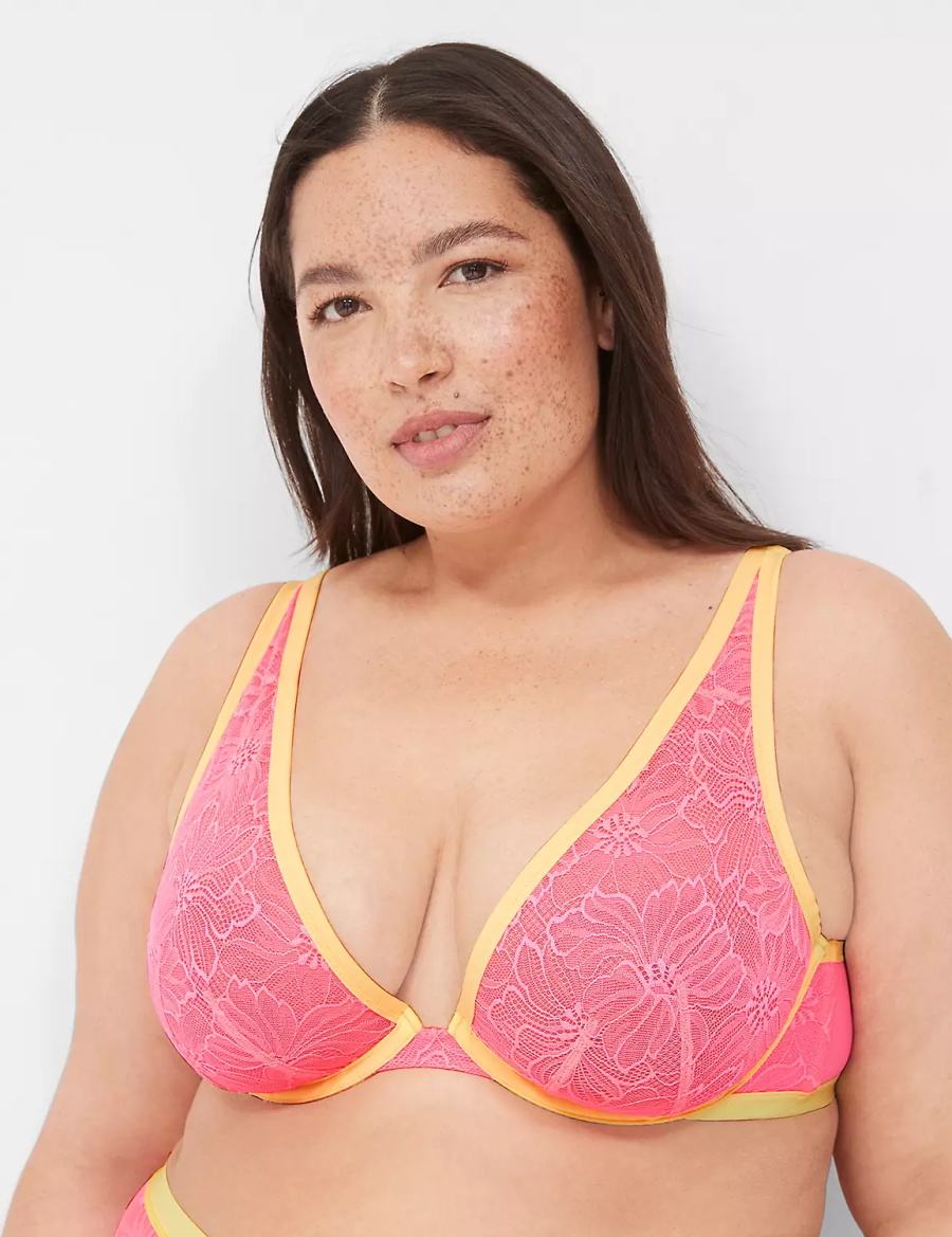 Pink Lane Bryant Flower Lace High Apex Women Unlined Bra | DYN737UG