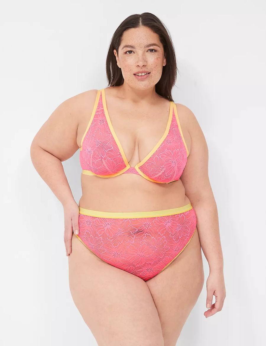 Pink Lane Bryant Flower Lace High Apex Women Unlined Bra | DYN737UG