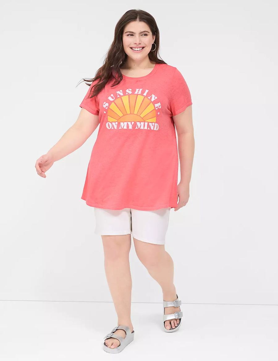 Pink Lane Bryant Glitter Sunshine On My Mind Graphic Tee Women T Shirts | VDS2180YV