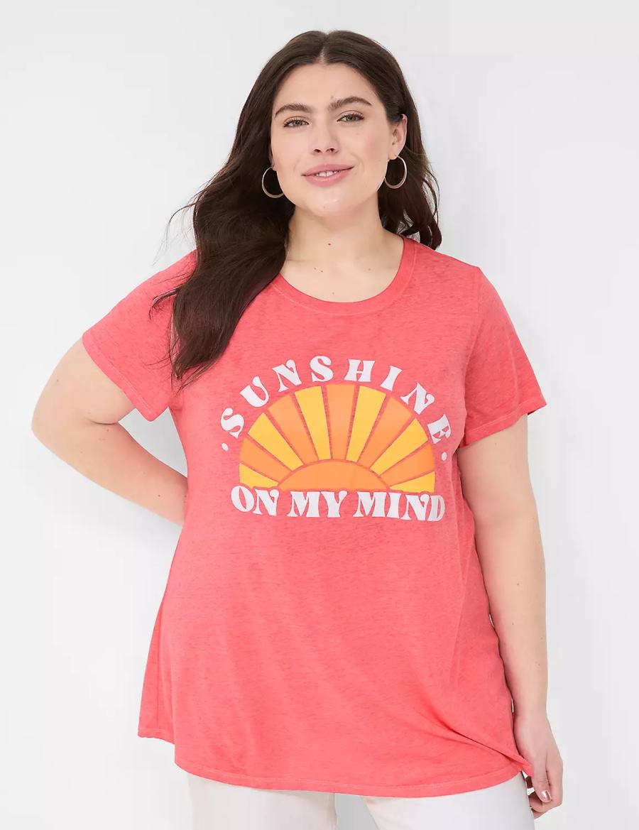 Pink Lane Bryant Glitter Sunshine On My Mind Graphic Tee Women T Shirts | VDS2180YV