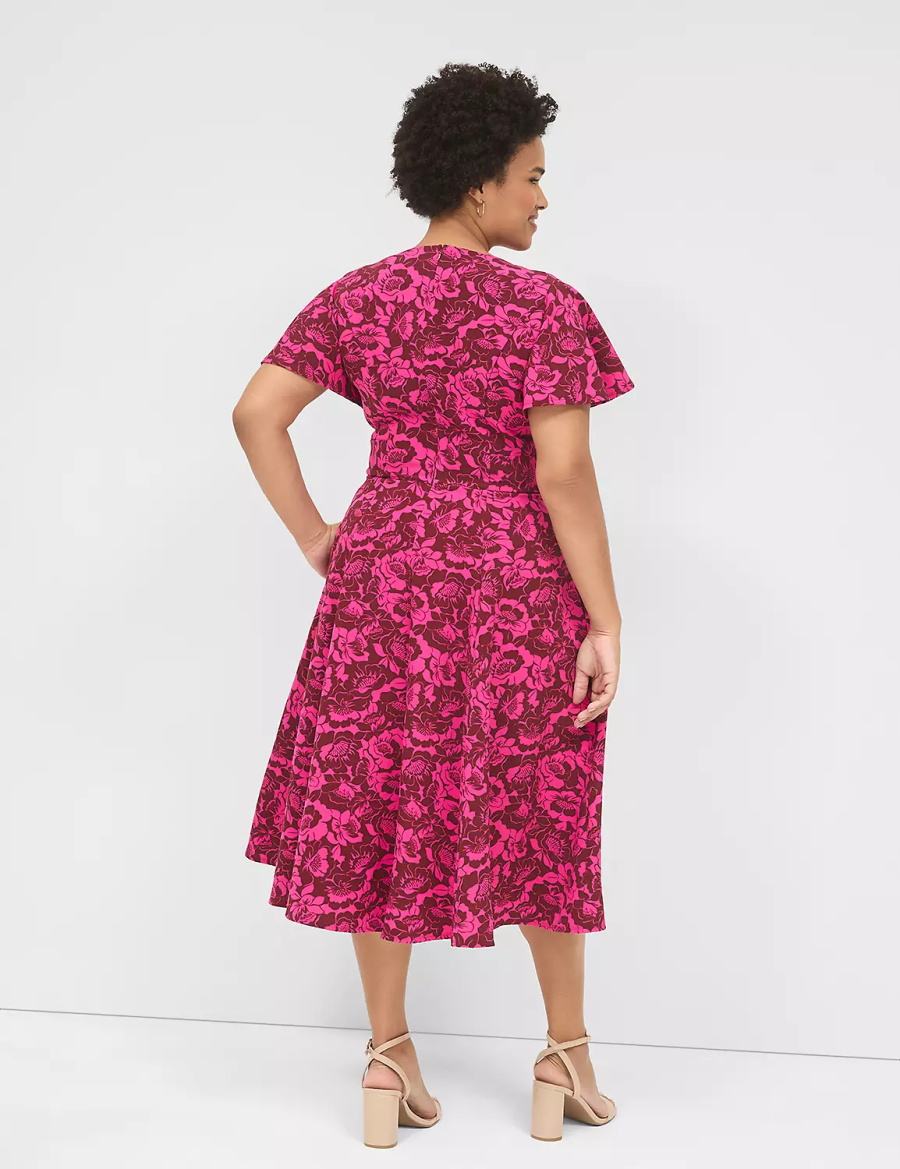 Pink Lane Bryant Lena V-Neck Level-Hem Women Midi Dress | DND4697WX