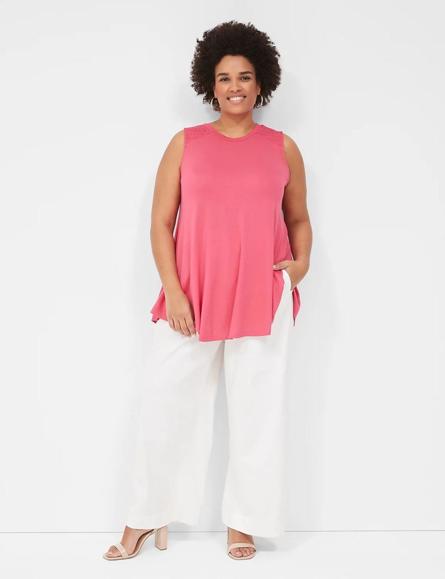 Pink Lane Bryant Max Swing High-Neck Smocked-Shoulder Tunic Women T Shirts | ZMK81100SJ