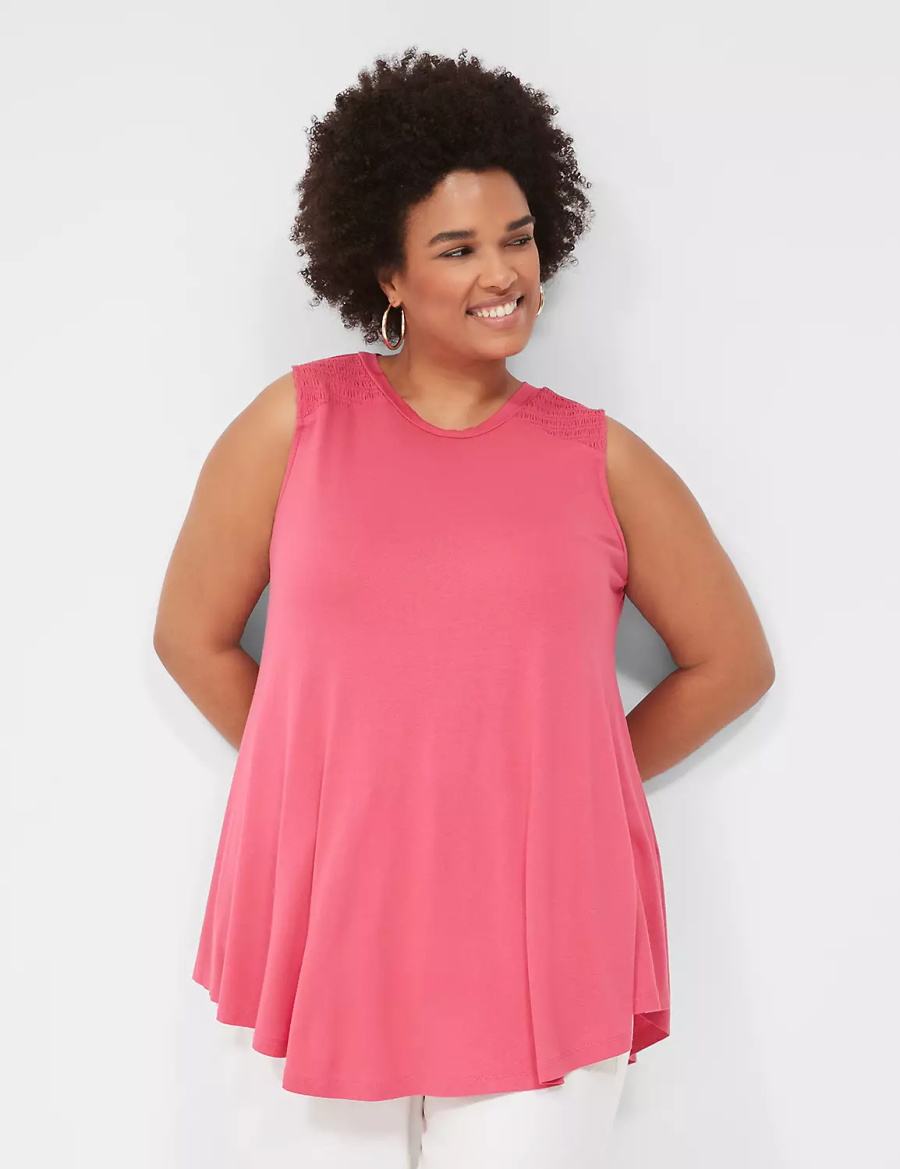 Pink Lane Bryant Max Swing High-Neck Smocked-Shoulder Tunic Women T Shirts | ZMK81100SJ