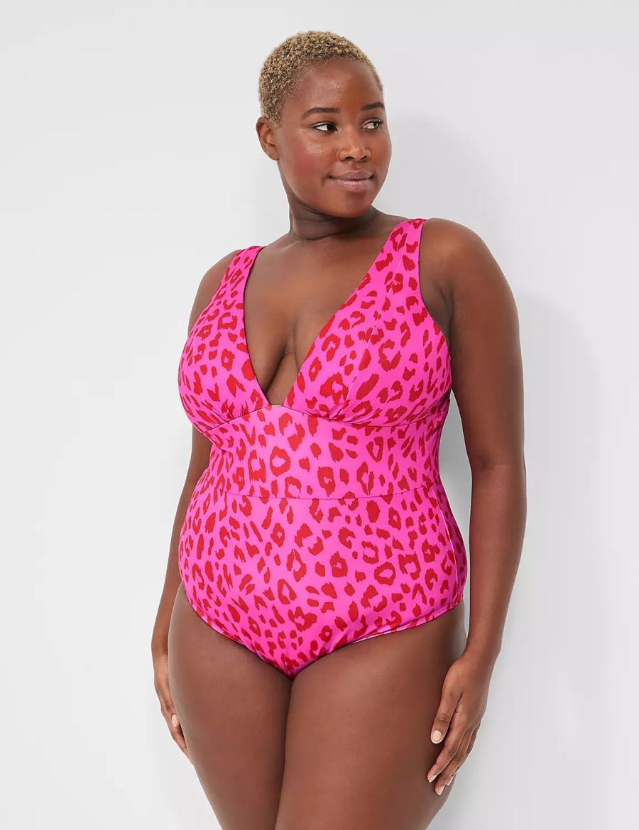 Pink Lane Bryant No-Wire Plunge One-Piece Women Swimsuits | TWJ7025EN