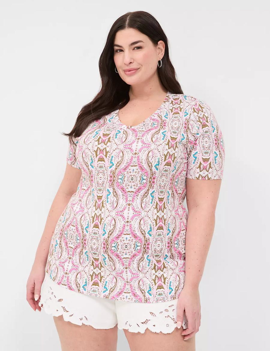 Pink Lane Bryant Perfect Sleeve V-Neck Tee Women T Shirts | ECH9277DI