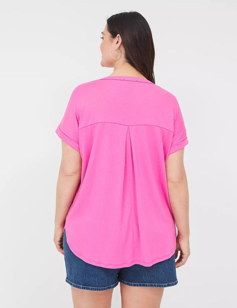 Pink Lane Bryant Relaxed Gauze Notch-Neck Women Shirts | SUC9091PN