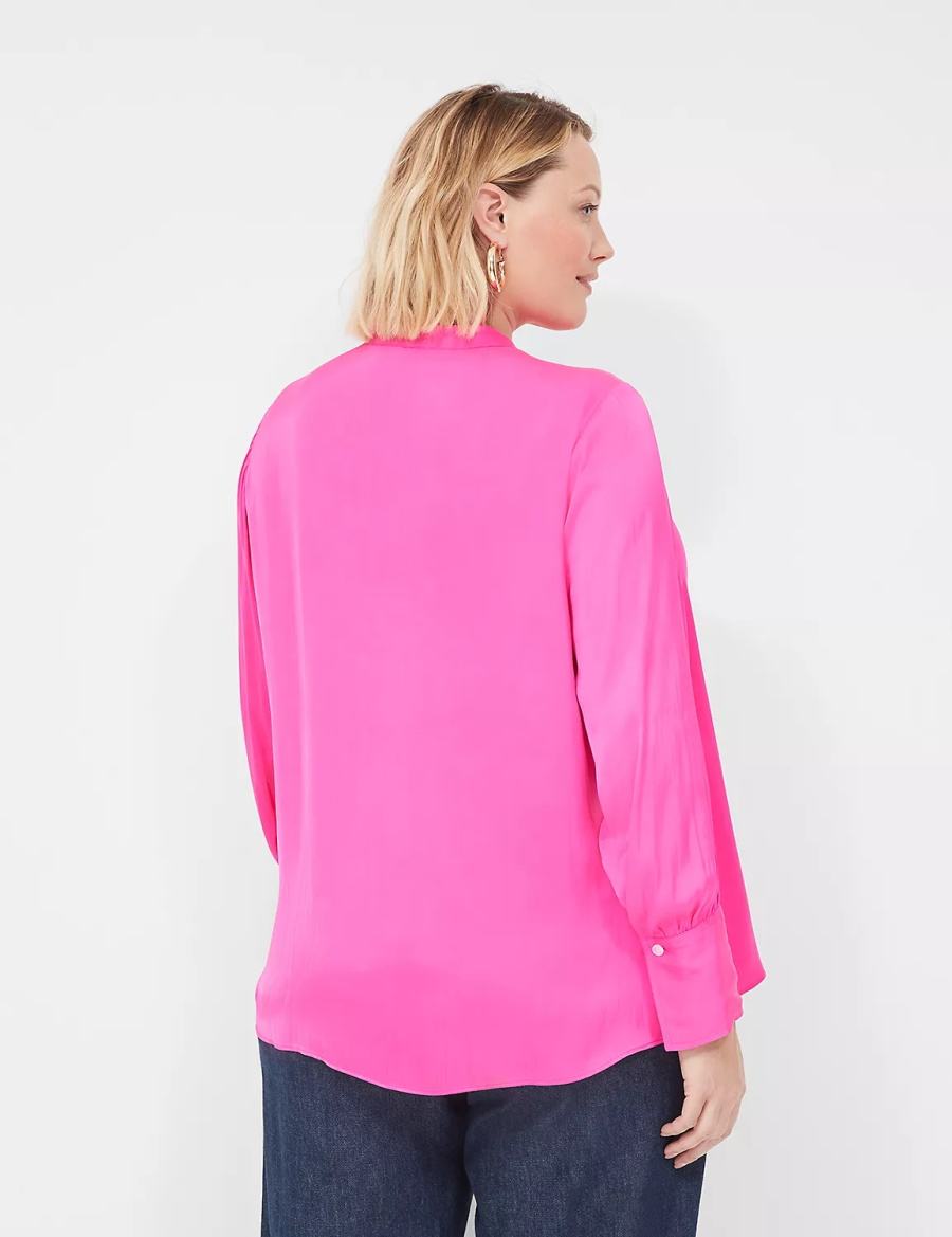 Pink Lane Bryant Relaxed Satin Collar Women Blouse | YOC4080KX