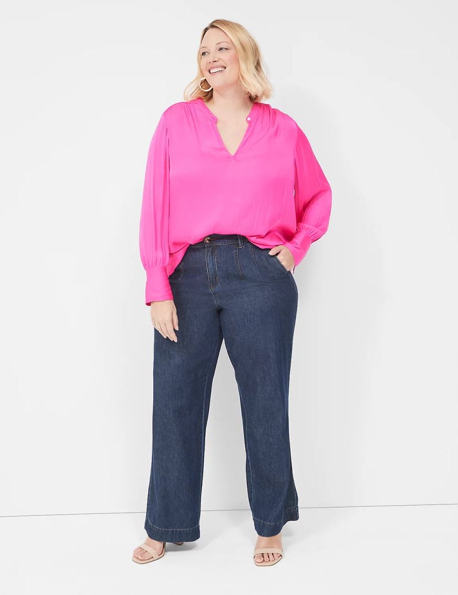 Pink Lane Bryant Relaxed Satin Collar Women Blouse | YOC4080KX