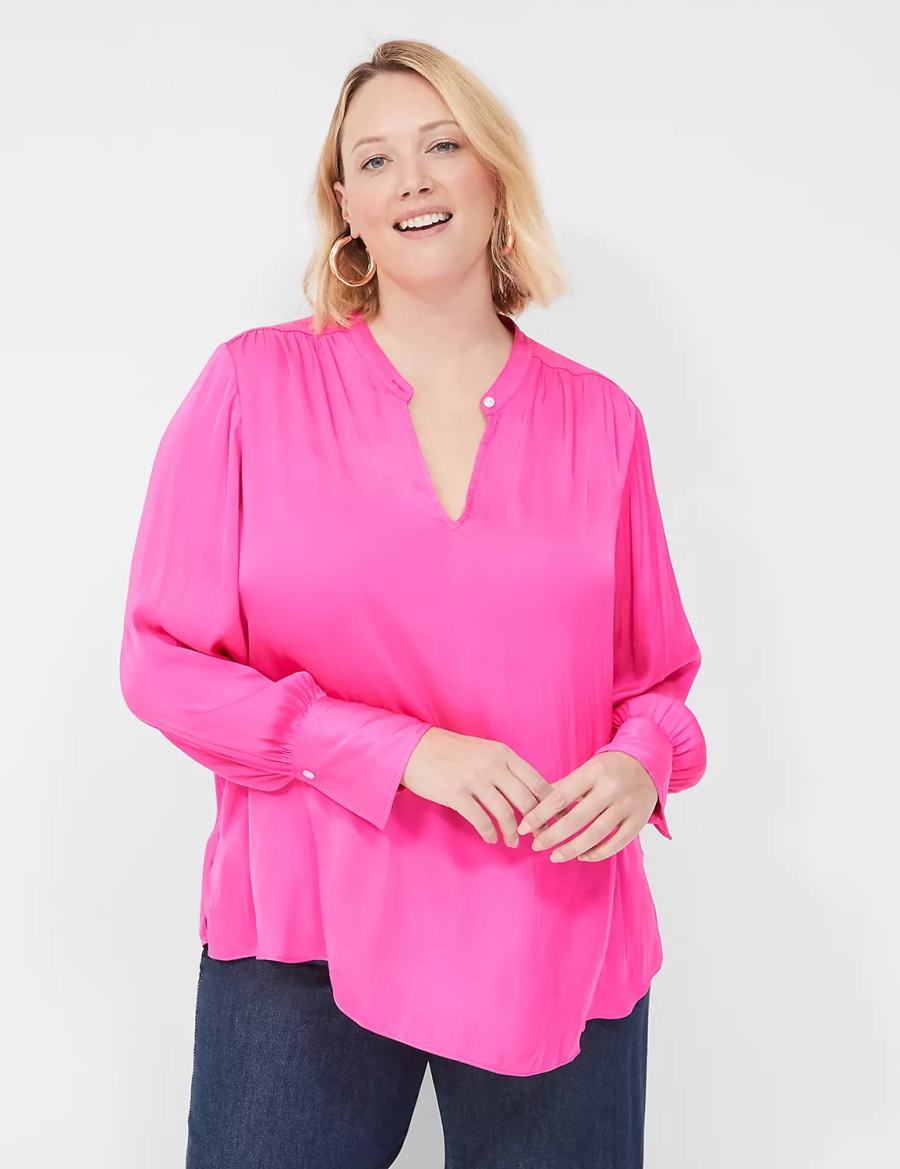 Pink Lane Bryant Relaxed Satin Collar Women Blouse | YOC4080KX