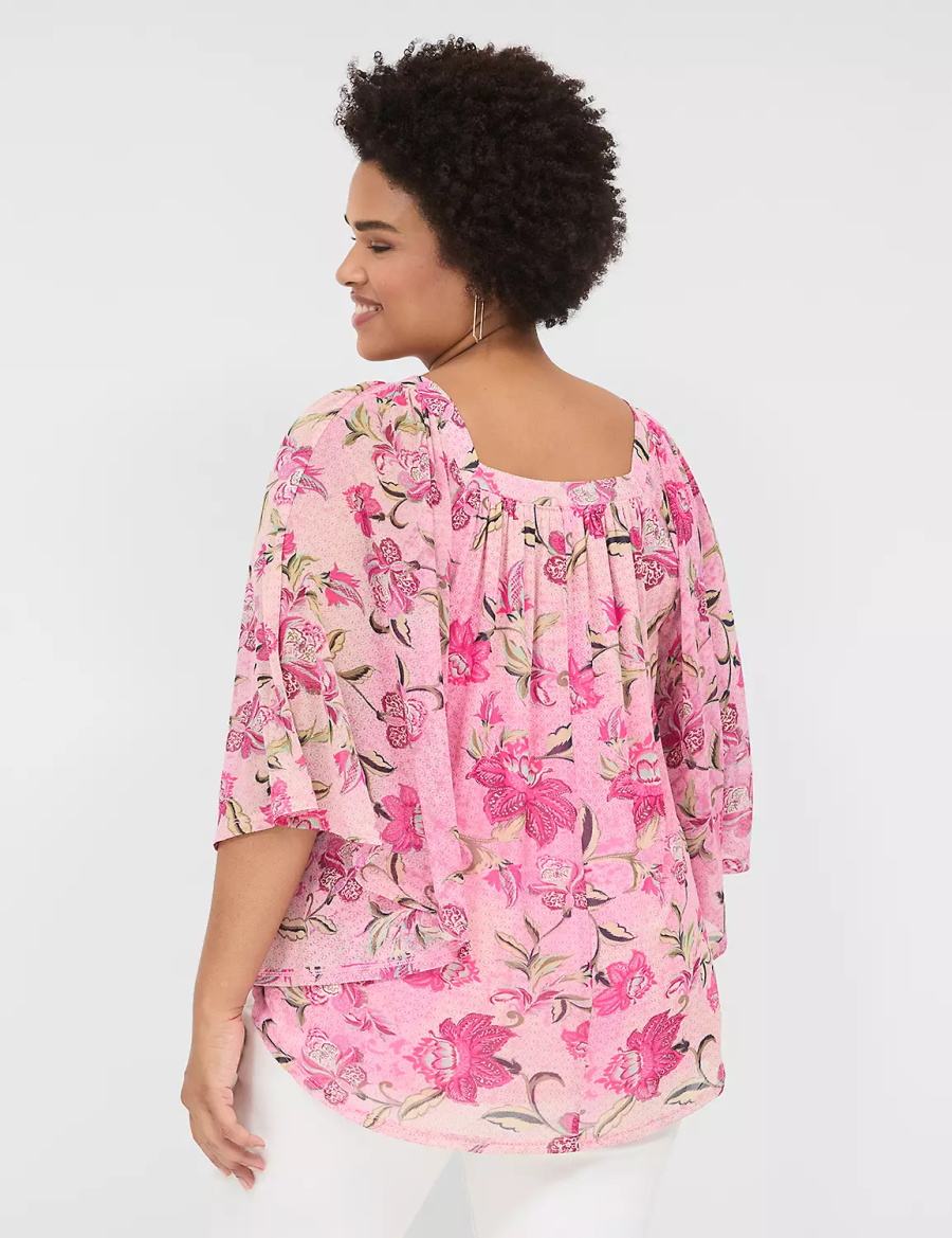 Pink Lane Bryant Relaxed Square-Neck Trimmed Circle Drama Top Women Blouse | RXR8865BW