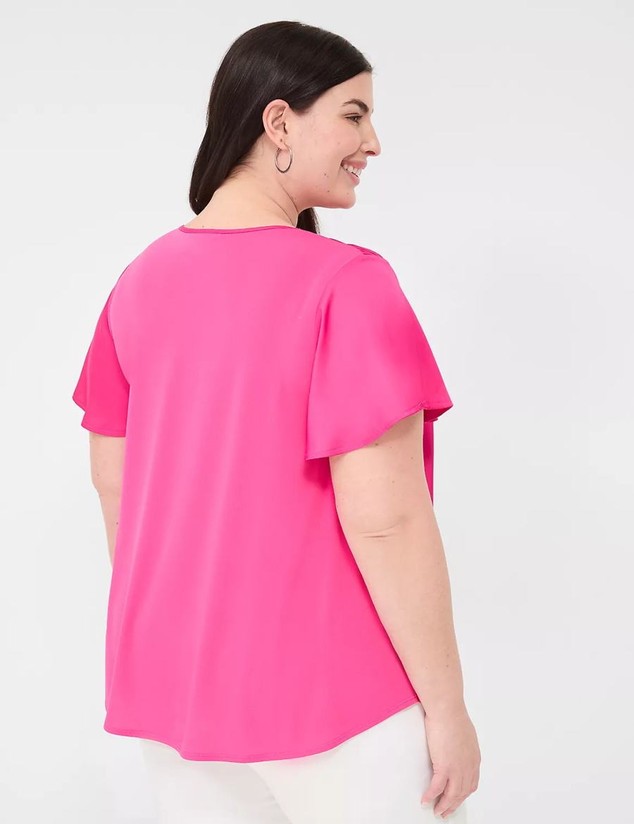 Pink Lane Bryant Satin Smocked-Shoulder Women Blouse | AFF505LV