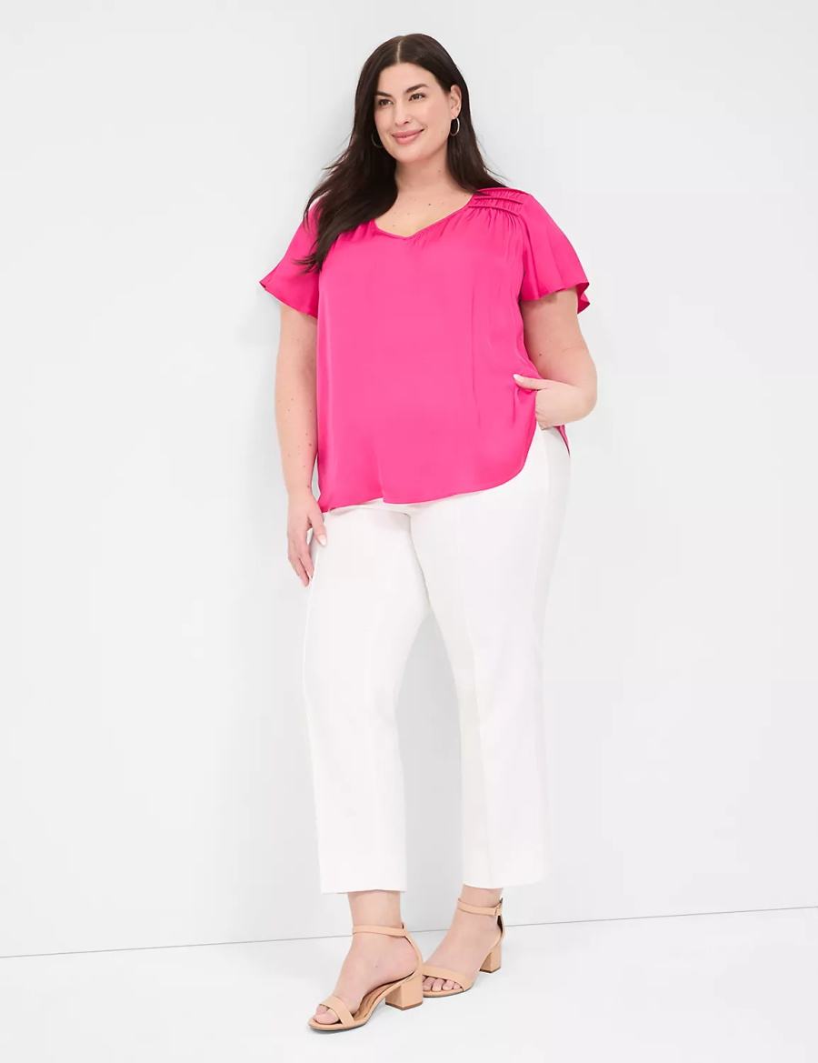 Pink Lane Bryant Satin Smocked-Shoulder Women Blouse | AFF505LV