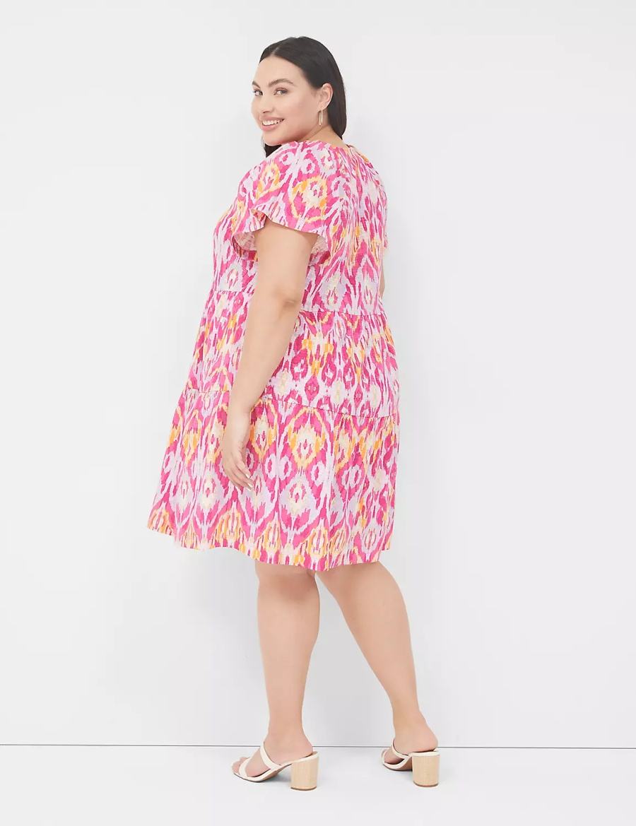 Pink Lane Bryant V-Neck Tiered Easy Women Short Dress | MQF7267DZ