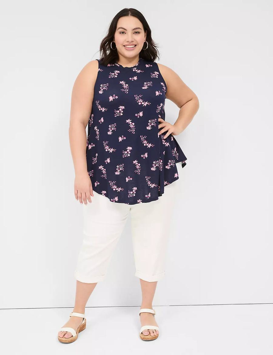 Pink Navy Lane Bryant Max Swing Sleeveless High-Neck Tunic Women T Shirts | MFB518GO