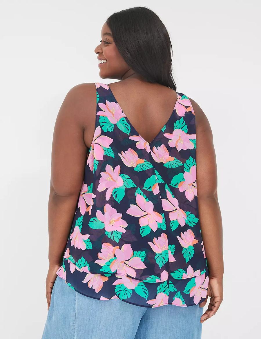 Pink Navy Lane Bryant Swing Double-Layer Chiffon Women Tank Top | EEO4279PM