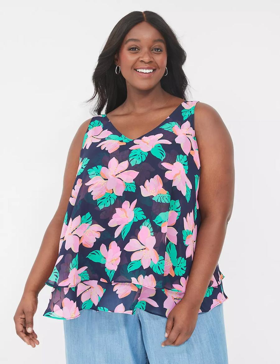 Pink Navy Lane Bryant Swing Double-Layer Chiffon Women Tank Top | EEO4279PM