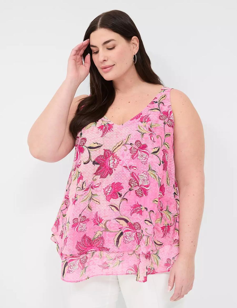 Pink Rose Lane Bryant Swing Double-Layer Chiffon Women Tank Top | QMX3674DF