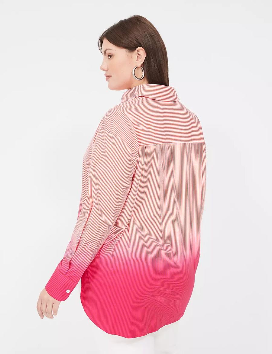 Pink Stripes Lane Bryant Button-Down Boyfriend Women Shirts | JHJ4810JY