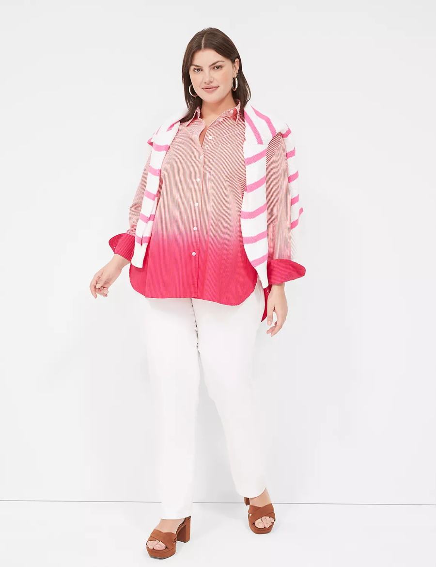 Pink Stripes Lane Bryant Button-Down Boyfriend Women Shirts | JHJ4810JY