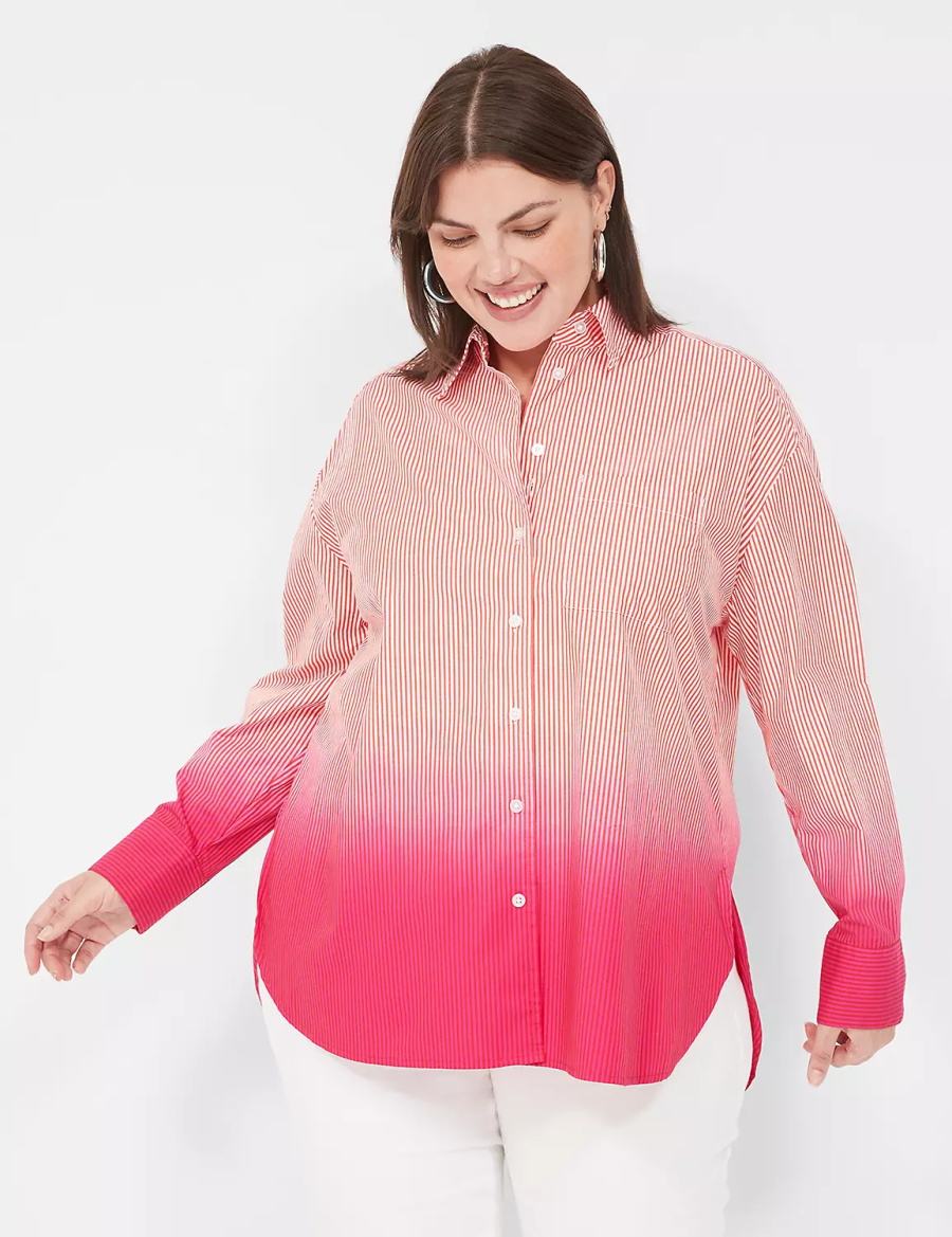 Pink Stripes Lane Bryant Button-Down Boyfriend Women Shirts | JHJ4810JY