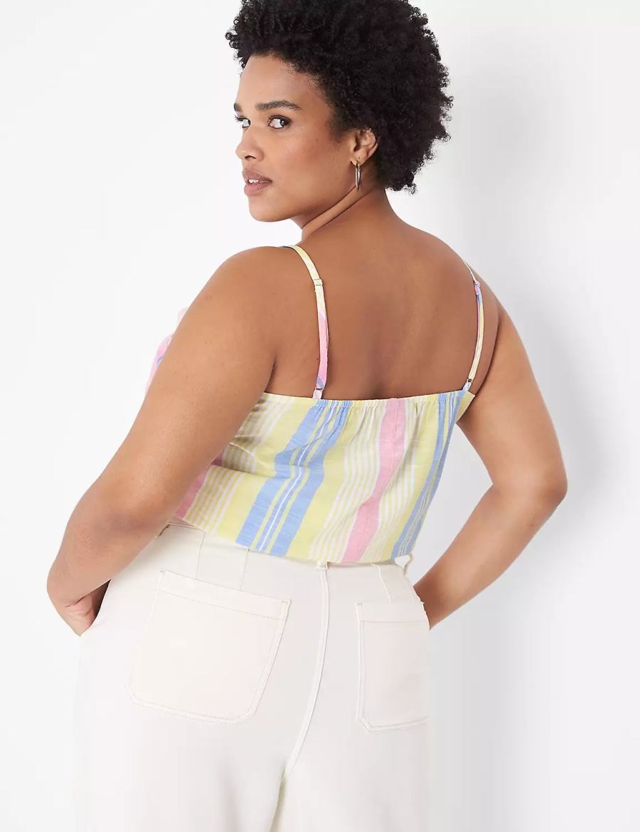 Pink Stripes Lane Bryant Crop Drawstring Women Tank Top | AOM5096KL