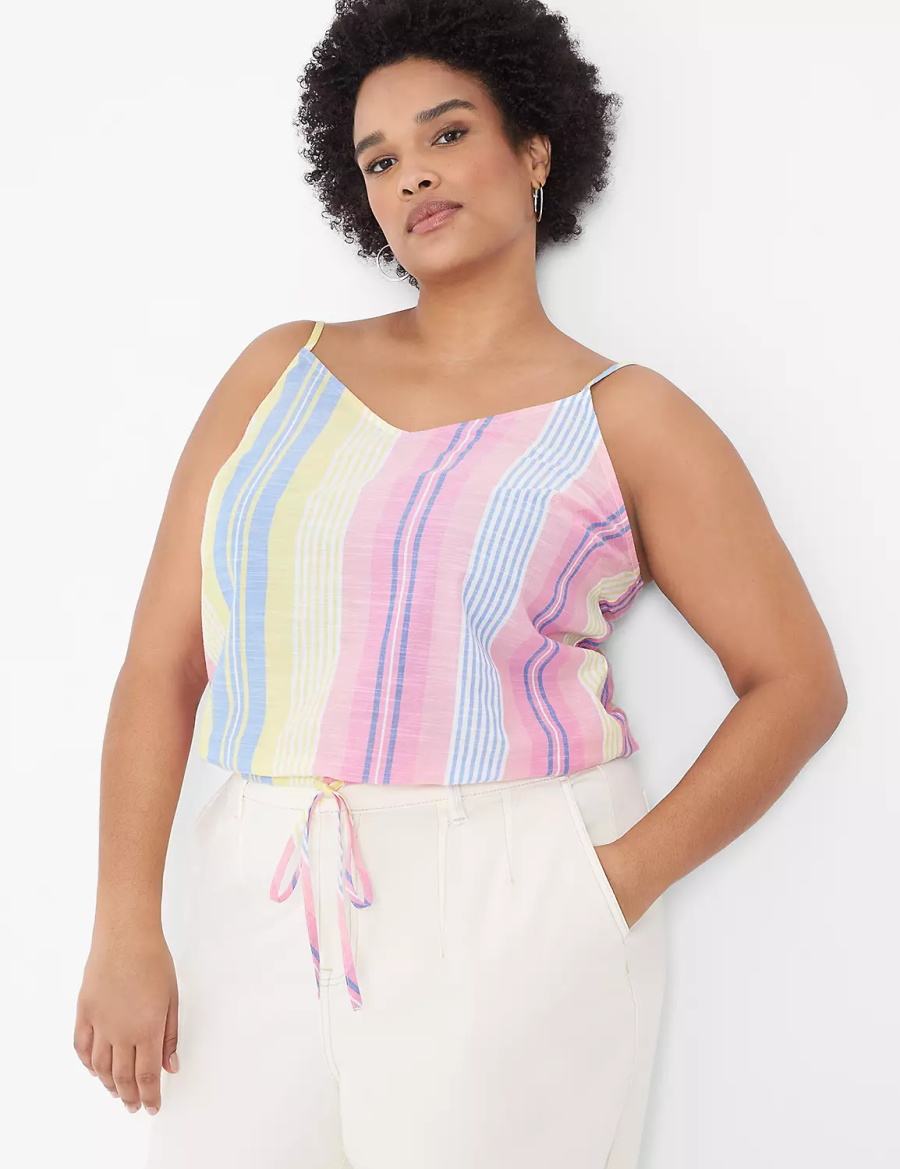 Pink Stripes Lane Bryant Crop Drawstring Women Tank Top | AOM5096KL