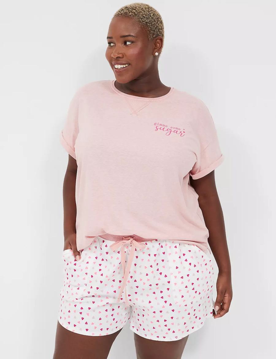 Pink White Lane Bryant Comfy Cotton Boyfriend Tee & Thermal Short PJ Set Women Pajamas | KWQ2836XC