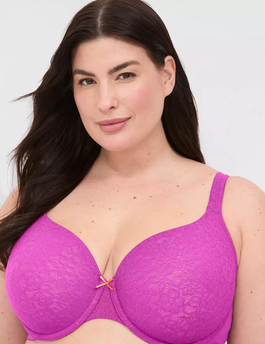 Purple Burgundy Lane Bryant Cotton Lightly Lined With Lace Women T-Shirt Bra | WMS4231SV