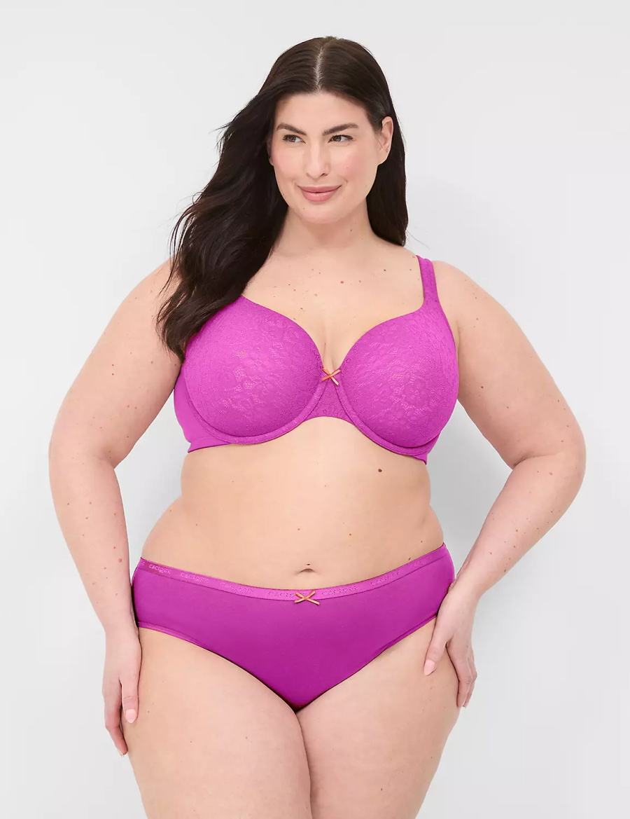 Purple Burgundy Lane Bryant Cotton Lightly Lined With Lace Women T-Shirt Bra | WMS4231SV