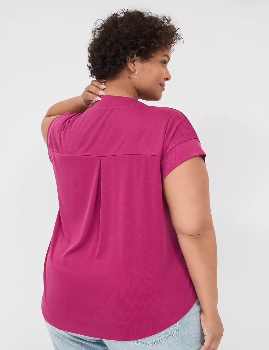 Purple Lane Bryant Cap-Sleeve V-Neck Pleat-Front Top Women T Shirts | YFV7693FH