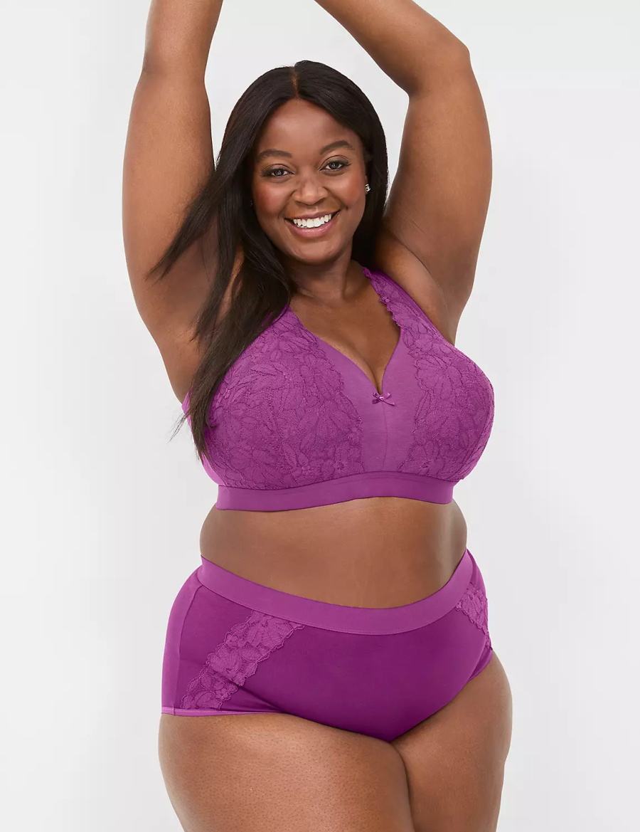 Purple Lane Bryant Cotton Full With Lace Trim Women Briefs | ZQP2827NO