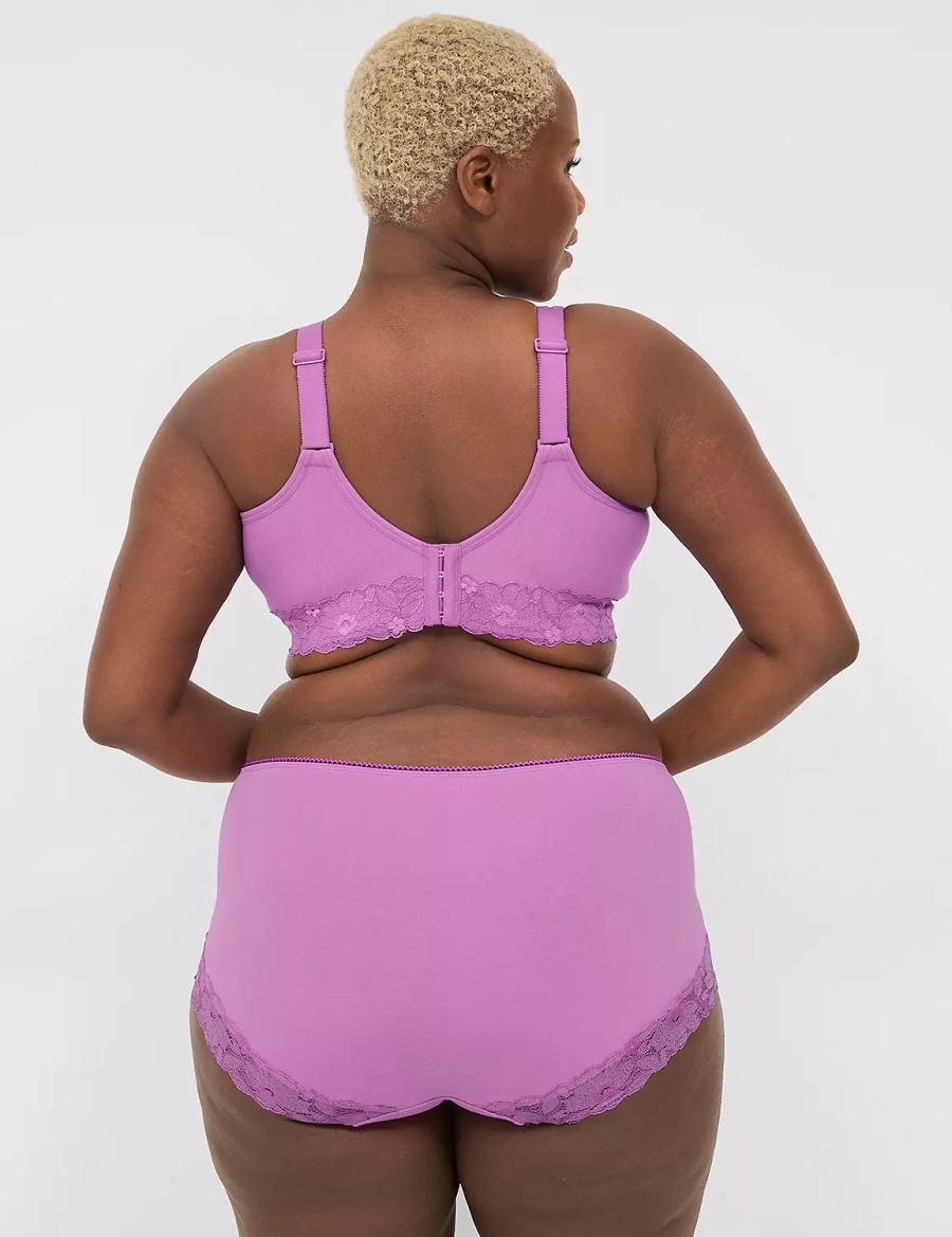 Purple Lane Bryant Cotton Full With Lace Back Women Briefs | GHS6231FT